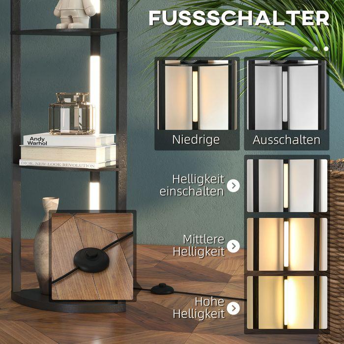 Image du produit Swisshandel24 Lampadaire LED, étagère d'angle, dimmable, 4 étagères, lumière blanc chaud, 41x30x164cm, noir (1530 lm)