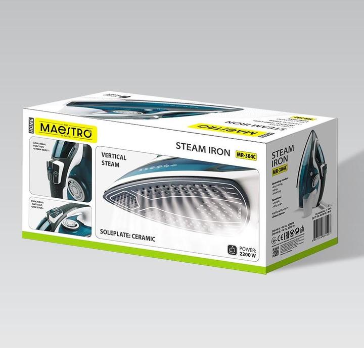 Actual product image Maestro Dampfbügeleisen MR-304C 2200W Weiss Blau (2200 W)