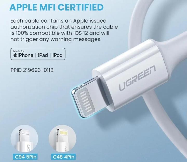 Produktbild Ugreen MFi -C auf -Ladekabel (1 m, USB 2.0, 18 W)