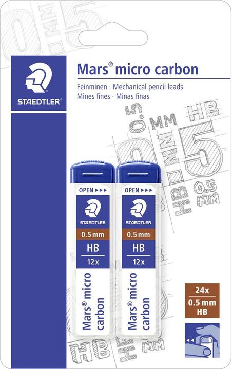 Immagine prodotto Staedtler Mars micro carbon 250 per matita meccanica blister con 2 barattoli di mina, 0,5 mm, HB (2 pz., 0.50 mm, HB)