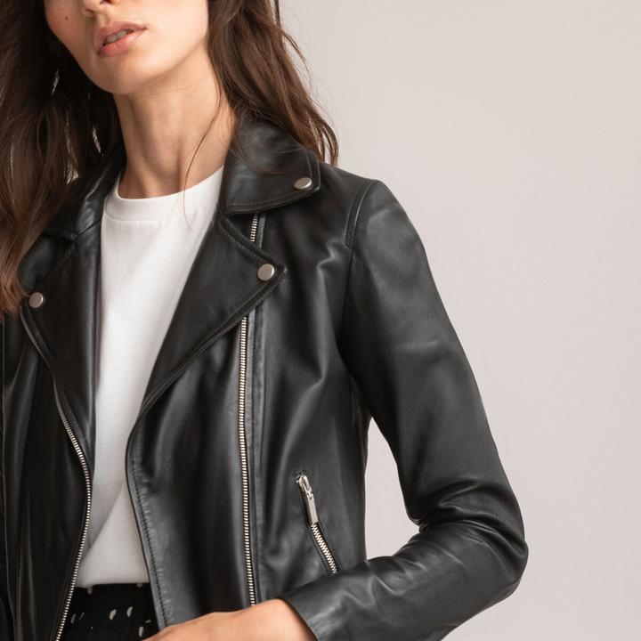 Actual product image La Redoute Collections Biker style leather jacket (36)