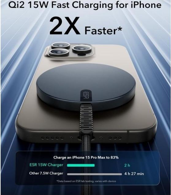 Actual product image ESR Halolock Qi2 Mini Wireless Charger 15W with MagSafe - Black (15 W)