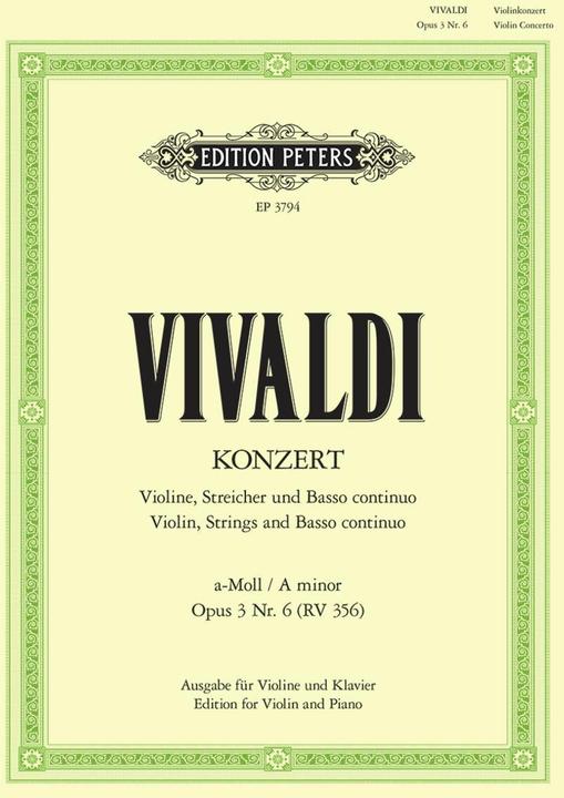 Produktbild Konzert für Violine, Streicher und Basso continuo a-Moll op. 3 Nr. 6 RV 356 (Deutsch, Antonio Vivaldi, Ferdinand Küchler, Paul Klengel, 2001)