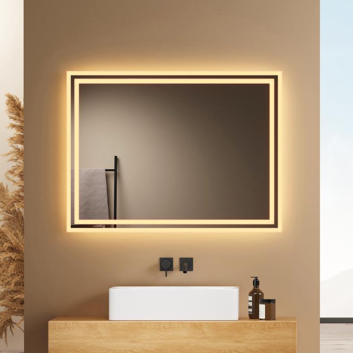 Actual product image Emke Bathroom Mirror With Lighting 80*60cm,Fog-Free, 3000K/6500K,Bouton Switch