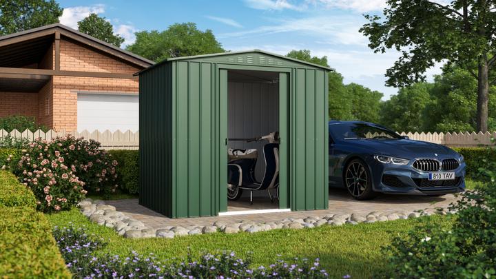 Produktbild Globel Gerätehaus Tower 86 jade Masse 2450 x 1850 mm