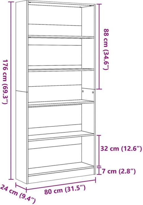 Produktbild vidaXL Bücherregal (80 x 24 x 176 cm)