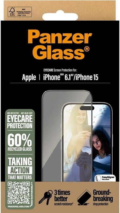 Image du produit PanzerGlass Protection d'écran Eyecare (1 pièce(s), Apple iPhone 16)