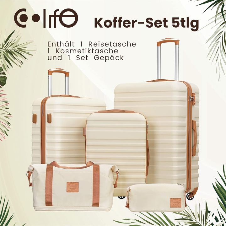 Immagine prodotto Coolife 5-teiliges Reisekoffer Set (38 l, Bagaglio a mano (fino a 50 litri), M (50 - 90l), L (90 - 115l))