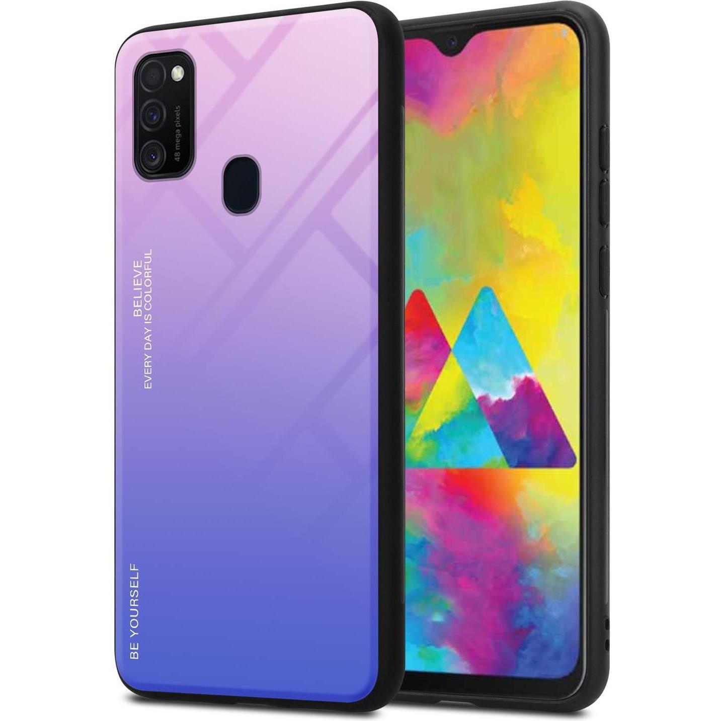 Cadorabo TPU 2 Farben Glas Cover (Samsung Galaxy M30s, Samsung Galaxy M21), Smartphone Hülle, Schwarz