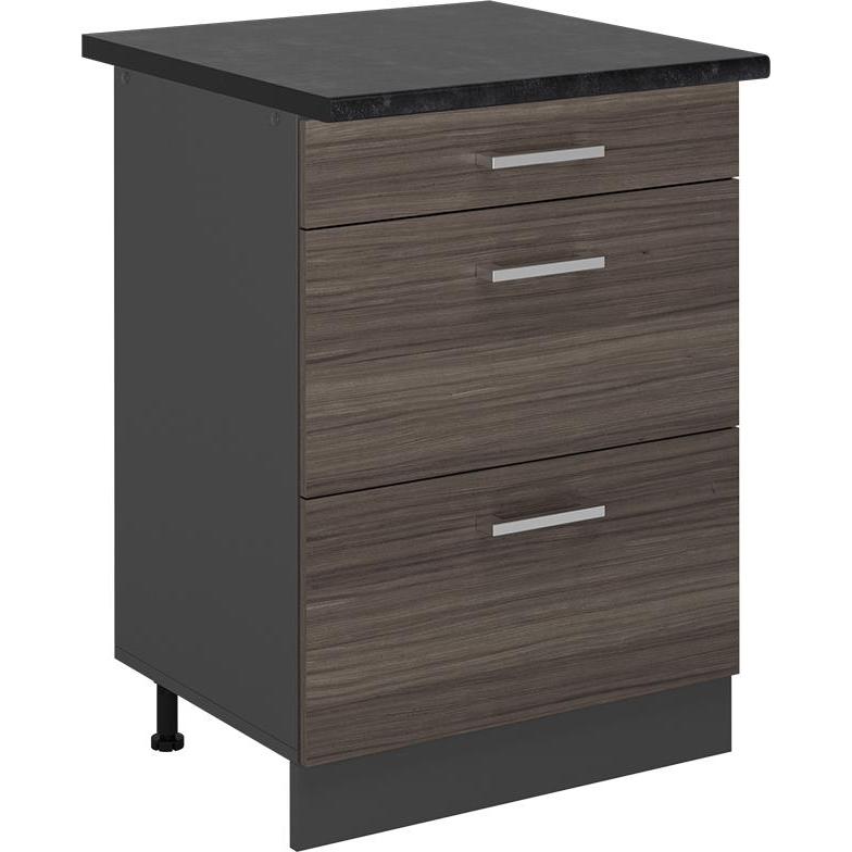 Vicco, Regal, Küchenunterschrank R-Line, Edelgrau/Anthrazit, 60 cm mit Schubladen, AP Anthrazit