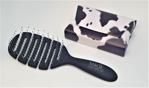 Actual product image Magic Hair Brush Black with cow print and wallet