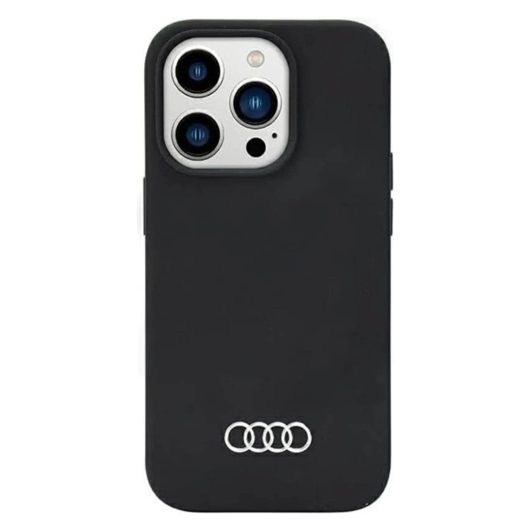 Audi Silicone Case IPhone 14 Pro 6.1" Czarny/black Hardcase Au-LSRIP14P-Q3/D1-Bk (Apple IPhone 14 Pro), Smartphone Hülle, Schwarz