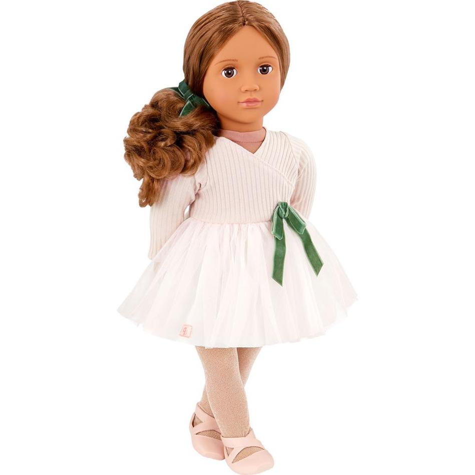 Thumbnail - Our Generation – 46 cm Ballerina-Puppe – Gewelltes brünettes Haar & braune Augen – Ballettkleid – Ro