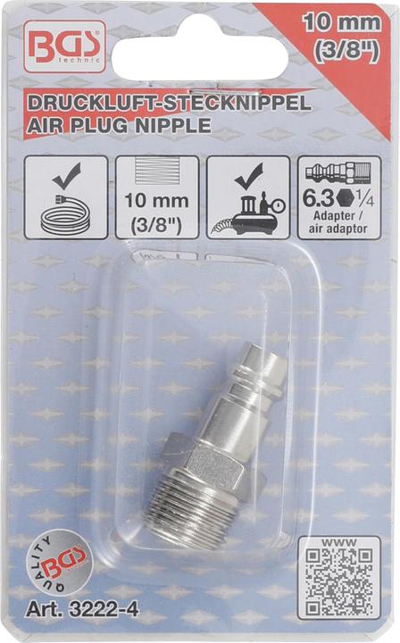 Actual product image BGS Compressed air plug-in nipple 10 mm (3/8") external thread