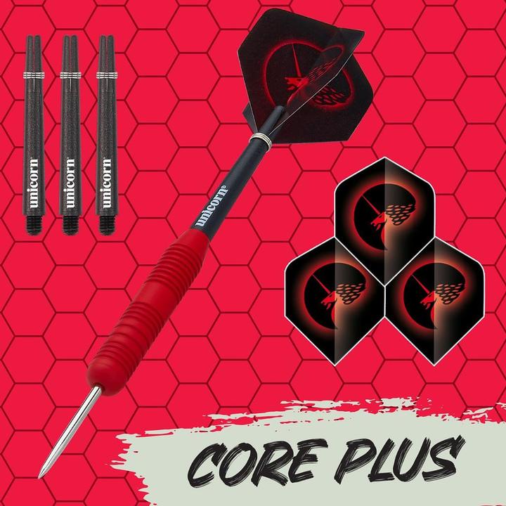 Actual product image Unicorn Core Plus Rubberised Red Steel Darts 1 set (21 g)
