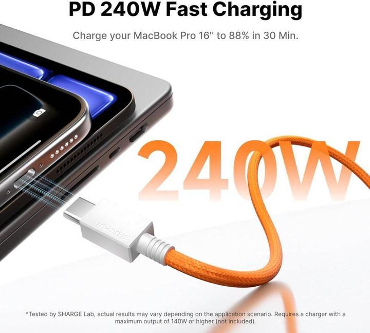 Produktbild Sharge 240W Schnellladekabel mit Kabelmanagement 1 m WHI (1 m, USB 2.0, 240 W)