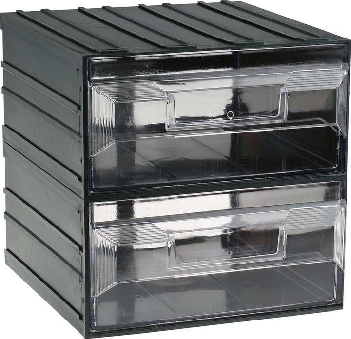 Produktbild RS PRO Kunststoff Schubladenmagazin Transparent, 2 Einschübe, 208mm x 208mm x 222mm