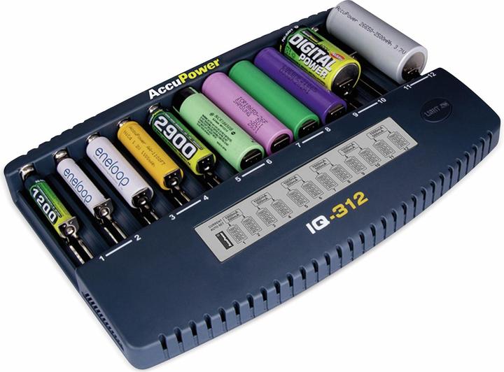 Produktbild AccuPower IQ312 (1 Stk., 10340, 10350, 10440, 10500, 12500, 12650, 13500, 13650, 14500, 14650, 16340, 16650, 17335, 17355, 17500, Ladegerät ohne Akku)