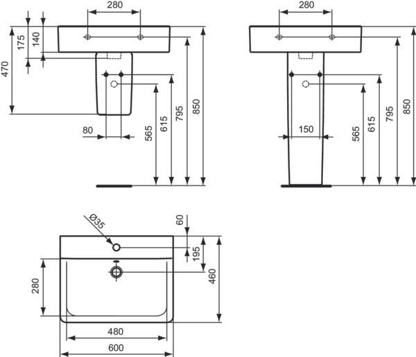 Actual product image Ideal Standard Washbasin Connect Cube 60 cm white E714101 (460 mm, 600 mm)