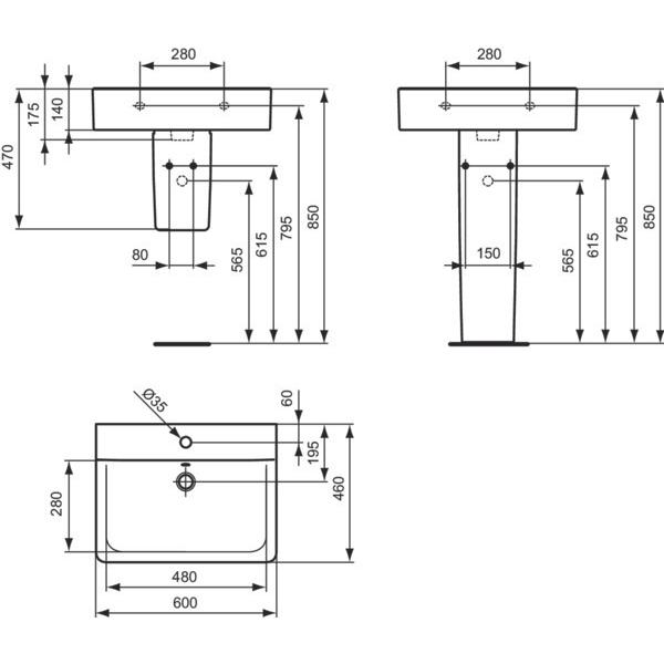 Thumbnail - Ideal Standard, Waschbecken, Standard Connect Cube wastafel 60x46cm plus wit (460 mm, 600 mm)