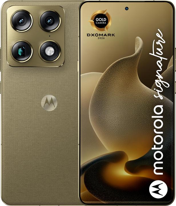 Produktbild Motorola Moto Signature 6.8 Dual SIM Android USB Type-C 16 GB 512 GB 5200 mAh Olivgrün (512 GB, Gold, PANTONE Martini Olive, 6.78", Dual SIM, 5G)