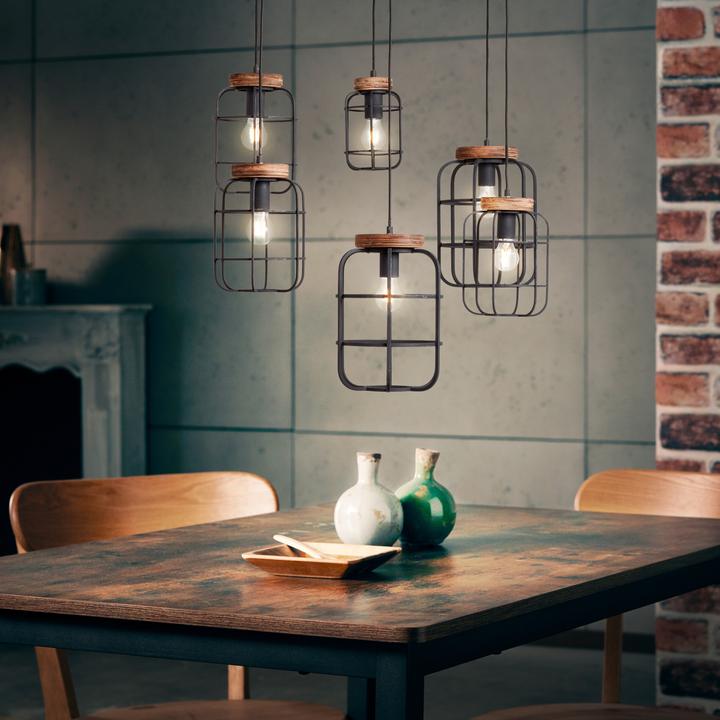 Produktbild Brilliant Gwen Pendelleuchte 6flg schwarz stahl/holz (E27)