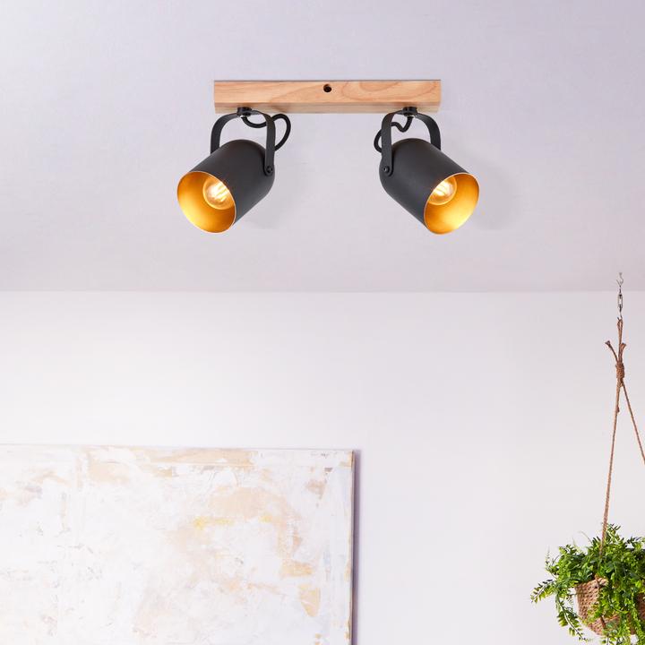 Actual product image Brilliant Tronte Spot Bar 2flg gold/black/wood (E14)
