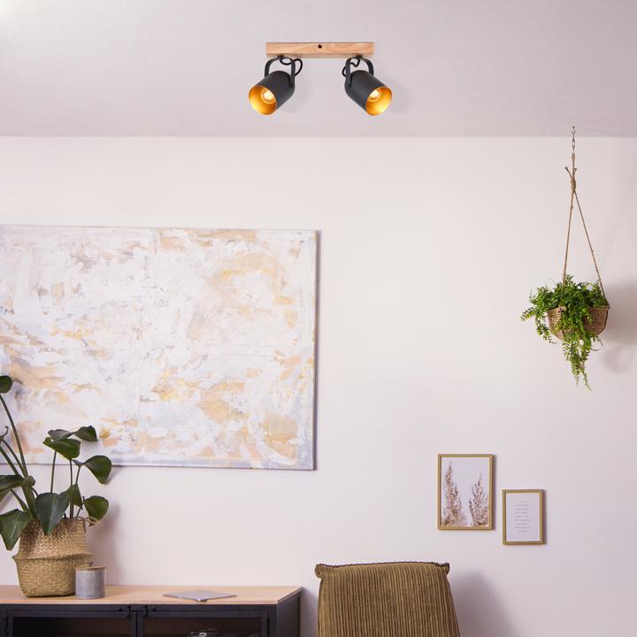 Actual product image Brilliant Tronte Spot Bar 2flg gold/black/wood (E14)