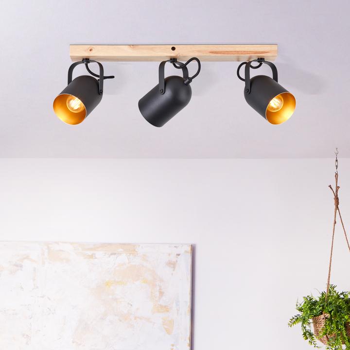 Actual product image Brilliant Tronte Spot Bar 3flg gold/black/wood (E14)