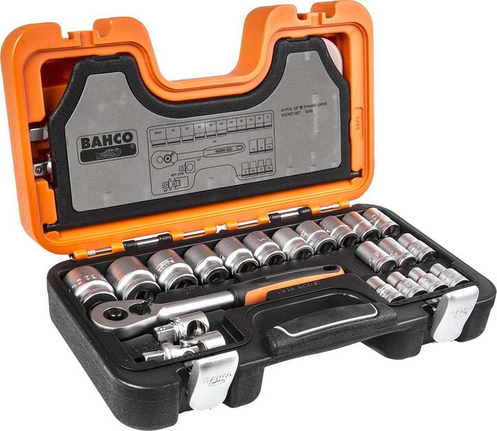 Actual product image Bahco 1/2"-Steckschlüssel-Satz, metrisch, Sechskant, inklusive Umschaltknarre - 24-teilig (32 mm, 24 mm, 13 mm, 16 mm, 11 mm, 18 mm, 23 mm, 27 mm, 19 mm, 14 mm, 15 mm, 21 mm, 22 mm, 12 mm, 17 mm, 20 mm, 10 mm, 30 mm)