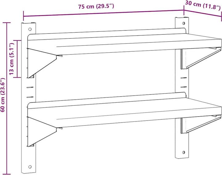 Actual product image VidaXL Wall shelf with 2 shelves Noble (75 x 30 x 60 cm)