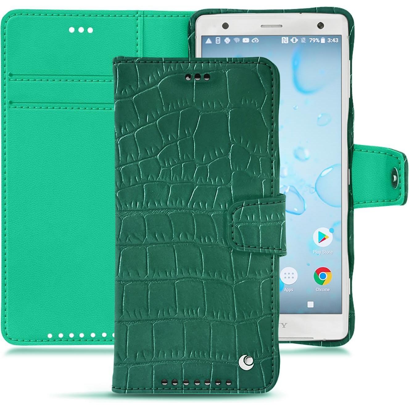 Noreve Lederschutzhülle Wallet (Sony Xperia XZ2), Smartphone Hülle, Grün