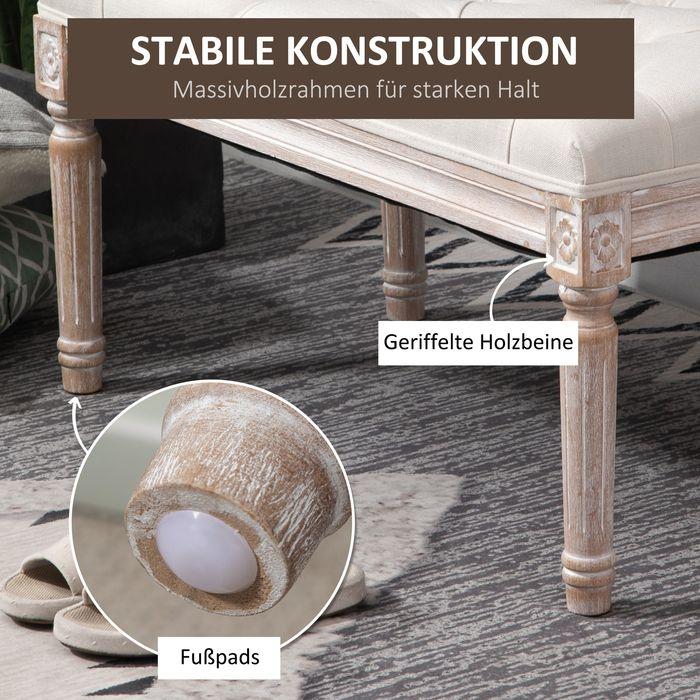 Actual product image Swisshandel24 Sitzhocker, Polsterbank mit Leinenoptik, Fusshocker mit gepolstertem Sitz Holz, cremeweiss (40 cm)