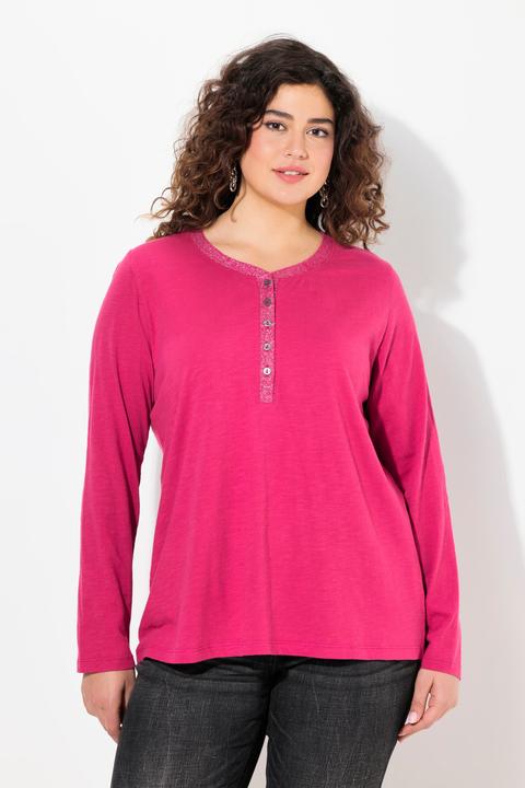 Immagine prodotto Ulla Popken Maglia con abbottonatura glitter, scollo a V e maniche lunghe (42, 44)