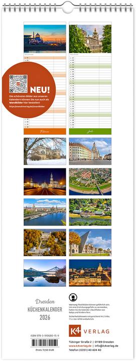 Produktbild Kchenkalender Dresden 2026 (15 x 40 cm)