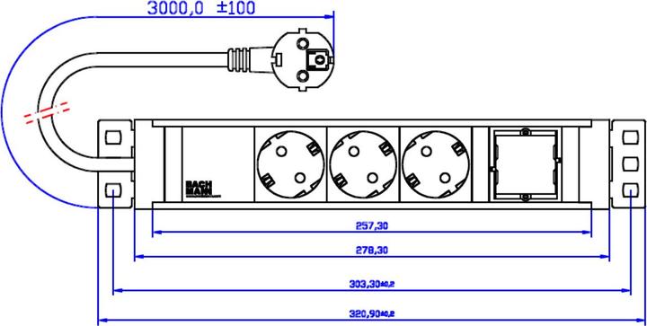 Produktbild Bachmann Universal power strip (3 x, CEE 7/3, 3 m)