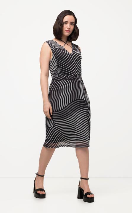 Produktbild Ulla Popken Mesh-Midikleid, grafischer Druck, V-Ausschnitt, ärmellos (44)