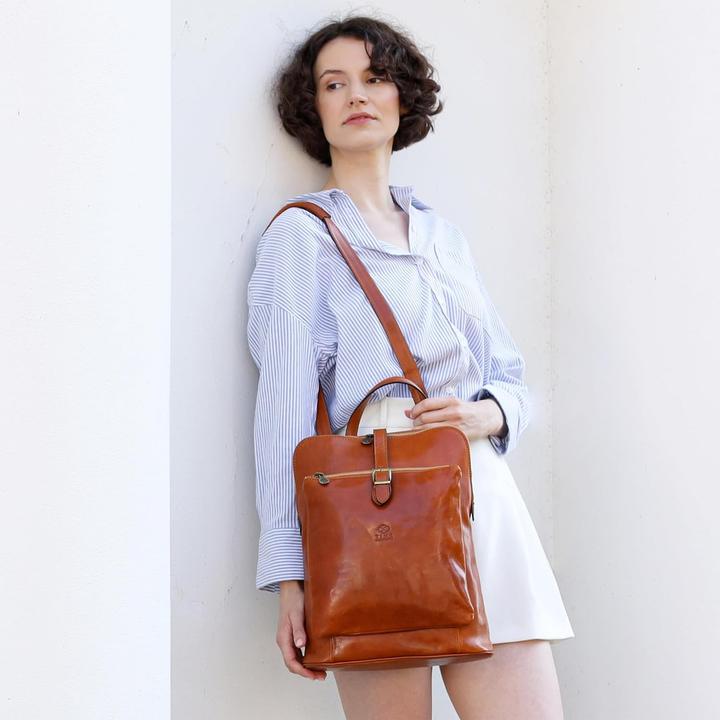 Actual product image Time Resistance Convertible Leather Backpack Shoulder Bag