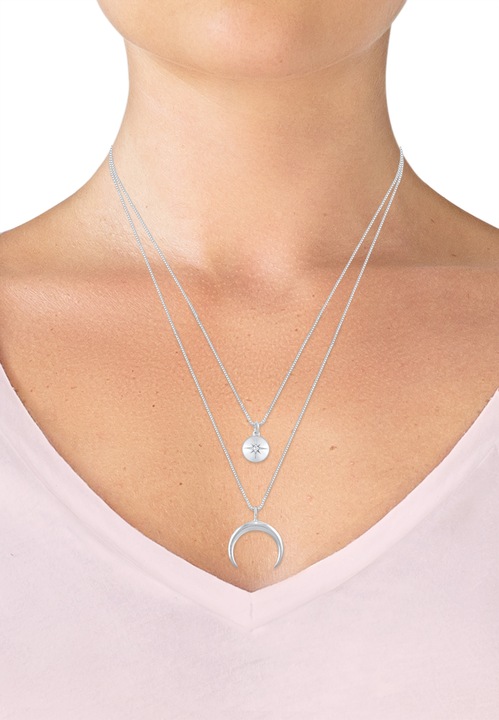 Produktbild Elli Halskette Layer Halbmond Stern Plättchen Zirkonia 925 Silber (Zirkonia, 925er Sterling Silber, 45 cm)