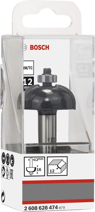 Produktbild Bosch Professional Zubehör Hohlkehlenfräser, 12 mm, R1 12 mm, D 36,7 mm, L 16 mm, G 70 mm