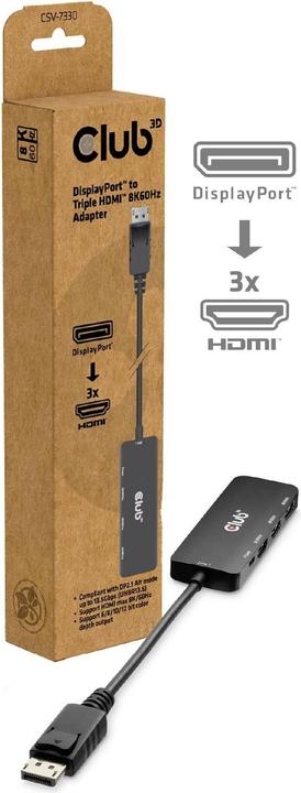 Produktbild Club 3D Club3D Adapter DisplayPort 2.1 > 3x HDMI 2.1 8K60Hz retail (HDMI, 14 cm)