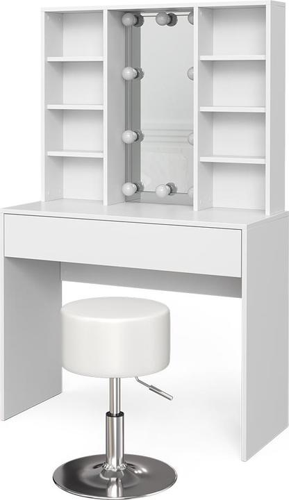 Dressing table: White, LED fairy lights: White, Stool: White