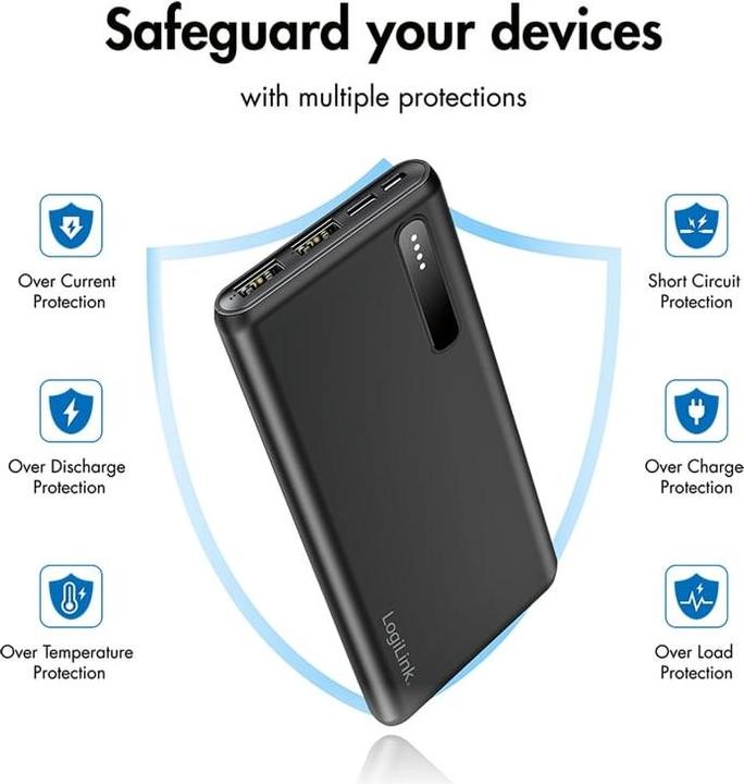 Image du produit LogiLink Powerbank PA0311 noir, 8000 mAh, 2x USB-A, câble 2 en 1 (8000 mAh, 12 W, 29.60 Wh)