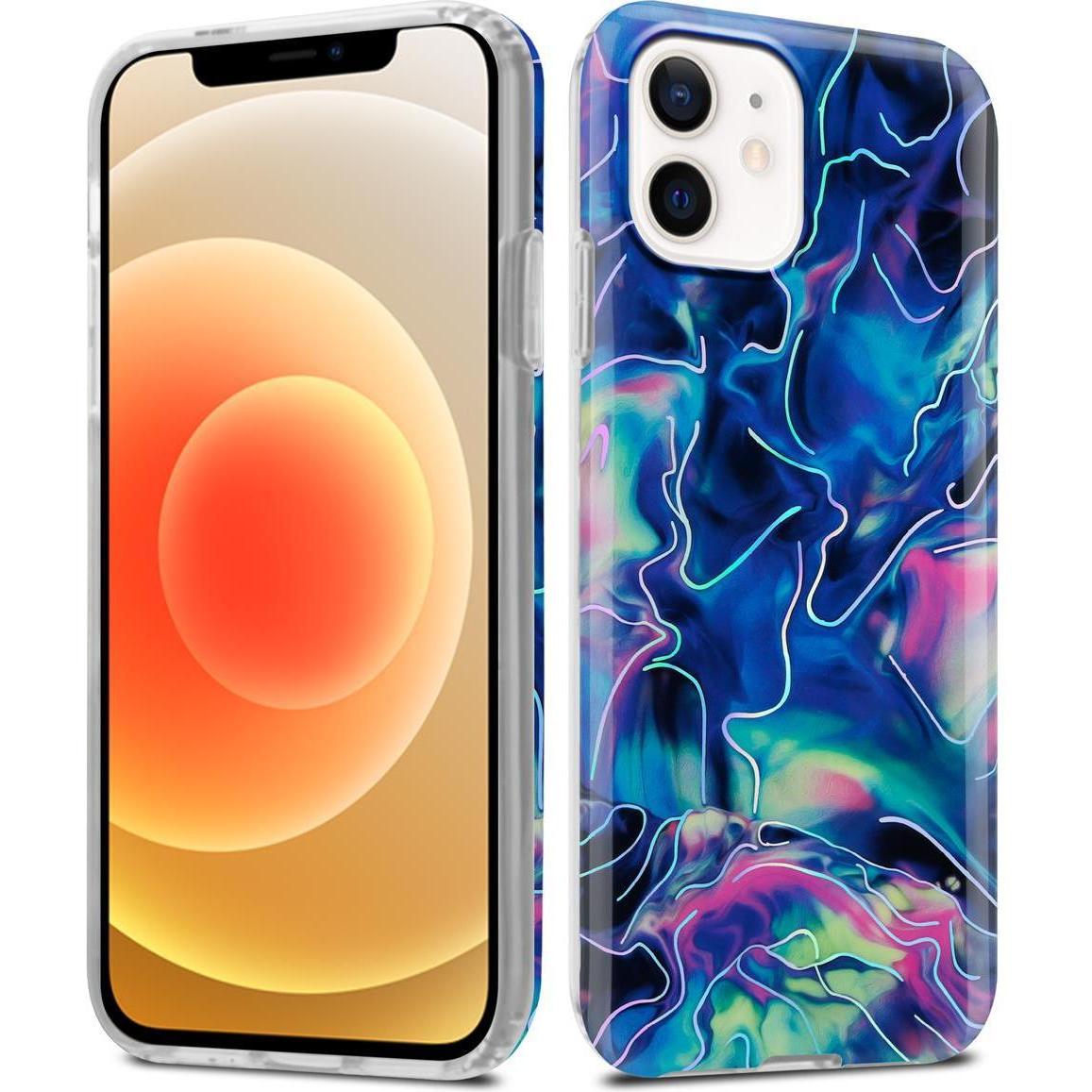 Cadorabo IMD TPU Bunter Marmor Cover (Realme 12 Pro+, Apple iPhone 12), Smartphone Hülle, Blau