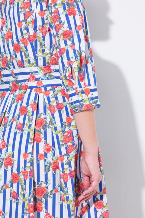 Immagine prodotto Ulla Popken Abito chemisier dal taglio svasato con fiori, colletto da camicia e maniche a 3/4 (62)