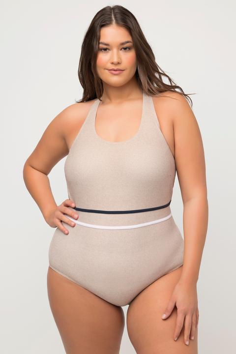 Image du produit Ulla Popken Maillot de bain à bonnets souples, aspect toile de jute. Noeuds fantaisie. (46)