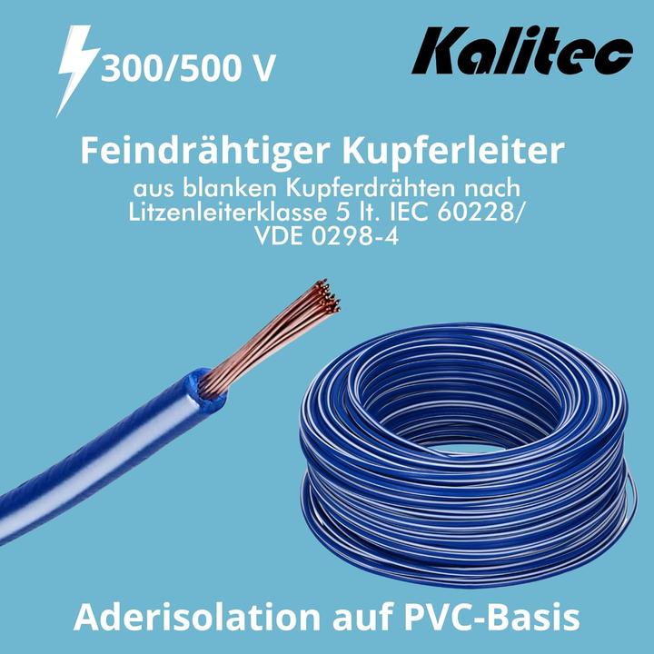 Produktbild Kalitec 10 Meter H05V-K 1 mm² dunkelblau-weiss Verdrahtungsleitung I Aderleitung flexibel I PVC Einze (10 m)
