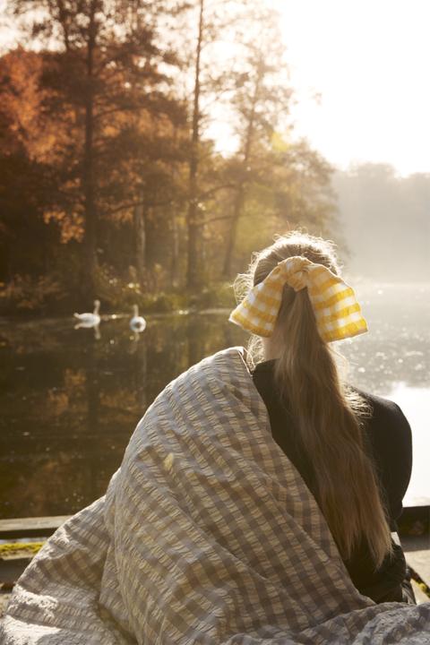 Produktbild Juna B 140 x L 220 cm - Økologisk bomuld - Gul/hvid (Bettwäsche Set, 140 x 220 cm)