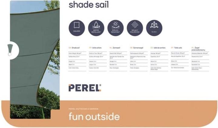 Produktbild Perel SONNENSEGEL - QUADRATISCH - 5 x 5 m - FARBE: GRÜNGRAU (5 x 5 m)