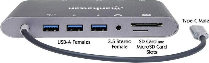 Produktbild Manhattan SuperSpeed USB-C to 7-in-1 Docking Station (Docking Port, 7 Ports)